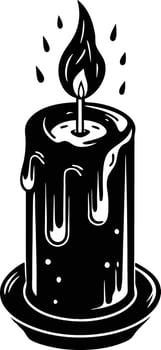 candle with a flickering flame and dripping wax, silhouette. decorative, drip, home, event, festive, fire, flame, flickering, glow vector