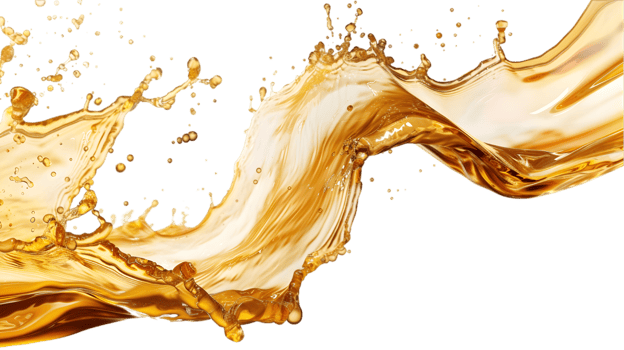 Golden liquid splash isolated on a transparent background png