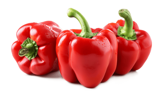 A bunch of red peppers are piled on top of each other isoalted on a transparent png