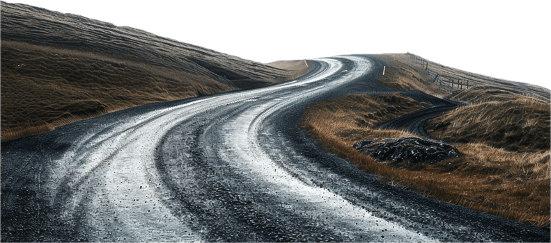 Winding Gravel Road Through Hilly Terrain. png