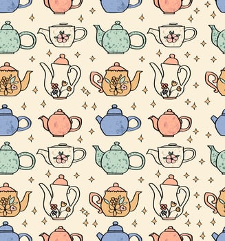 Cute cottagecore teapot seamless pattern. vector