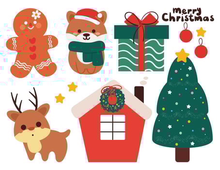 hand drawing cartoon christmas sticker set. cute christmas vibes sticker, doodle set vector