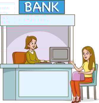 Male banker working with a female client. Manager advising a client. Flat illustration. vector