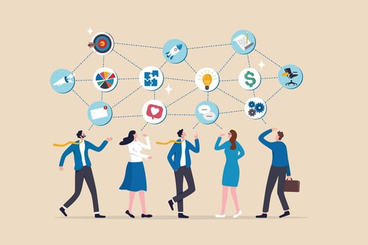 Internal communication, communicate within office, organization or company strategy, internal job, connection or community, work networking concept, business people colleague communicate to success. vector