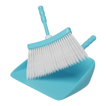 3d cleaning broom and dustpan isolated. cleaning tool equipment, 3d illustration render png