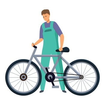 Bicycle mechanic holding a bike while standing vector
