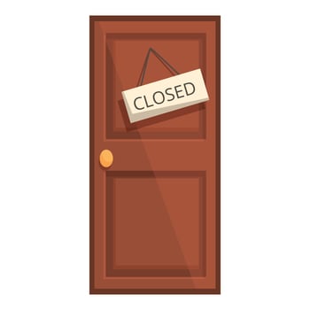 Brown door closed hanging sign saying closed vector