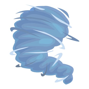 Blue tornado rotating, creating strong wind current vector