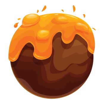 Round chocolate cake covered in dripping orange glaze illustration vector