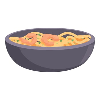 Grey bowl overflowing with delicious shrimp pasta vector