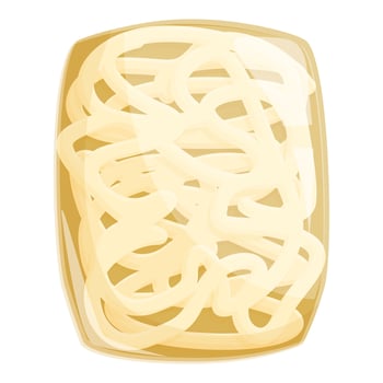 Plastic container with udon noodles being prepared for sale vector