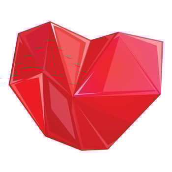 Red polygonal heart is shining, representing love and romance vector