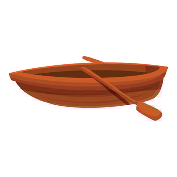 Wooden rowing boat floating on water with oars vector