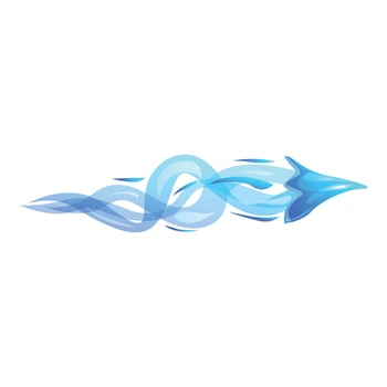 Blue wavy arrow flying across image pointing right vector
