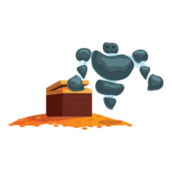 Golem guarding treasure chest full of gold coins vector