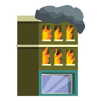 Burning building with flames raging through windows, fire disaster vector
