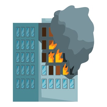 Burning building emitting black smoke with flames raging vector