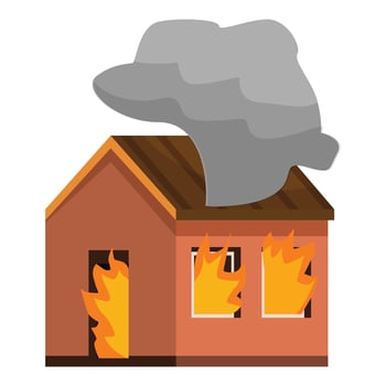Burning house with smoke coming from windows and roof vector