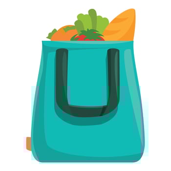 Blue reusable grocery bag filled with fruits and vegetables vector