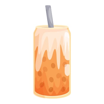 Refreshing bubble tea in aluminum can with straw vector
