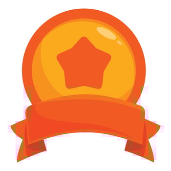 Orange glossy button with ribbon and star for highlighting important information vector