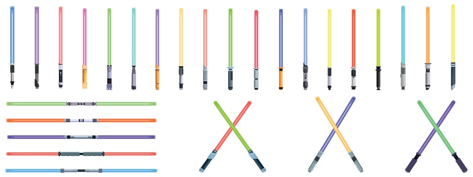 Light saber icons set. Colorful laser swords crossed and isolated representing fantasy and combat vector