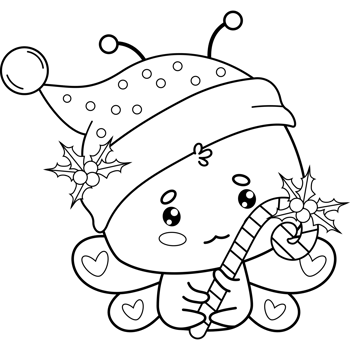 Outline Christmas butterfly in Santa hat png