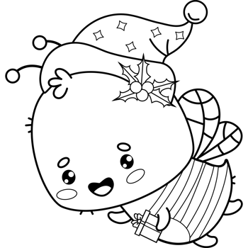 Outline Christmas bee with gift png