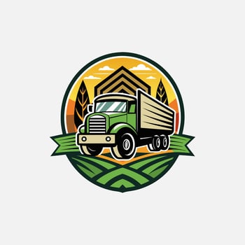 Agricultural Truck With Land Logo, Tractor farming logo vehicle heavy equipment Illustration. vector