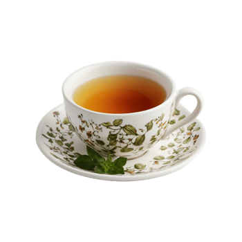 Organic Herbal Tea Cup with Green Leaves Isolated on Transparent Background png