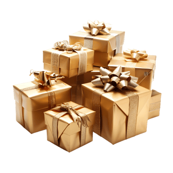 Golden gift boxes isolated on a transparent background png