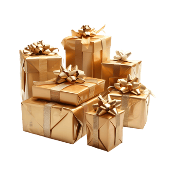 Golden gift boxes isolated on a transparent background png