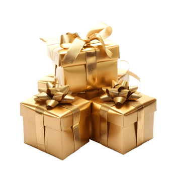 Golden gift boxes isolated on a transparent background png