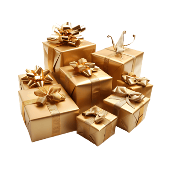 Golden gift boxes isolated on a transparent background png