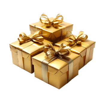 Golden gift boxes isolated on a transparent background png