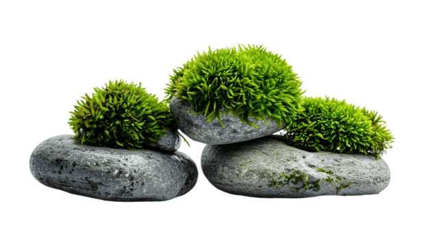 Moss-covered stones isolated on a transparent background png