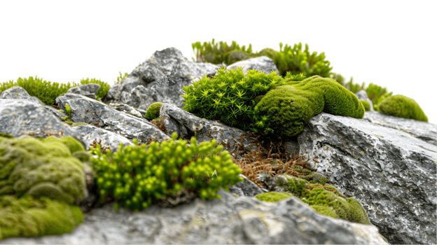 Moss-covered stones isolated on a transparent background png