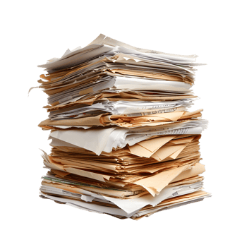 Stack of papers and files isolated on a transparent background png