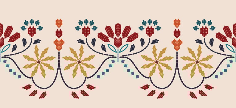 Motif ethnic border beautiful yellow floral art. Ethnic leaf floral background art. folk embroidery Mexican, Peruvian, Indian, Asia, Moroccan, Turkey Uzbek style. Embroidery pattern flowers vector