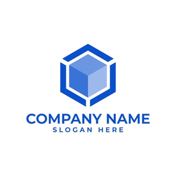 Modern data logo in cube hexagon shape in different color opacity to make the 3d effect vector