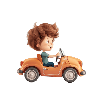 A boy kid playing with a toy car, childhood element, 3D illustration, vibrant colors, isolated on white background png