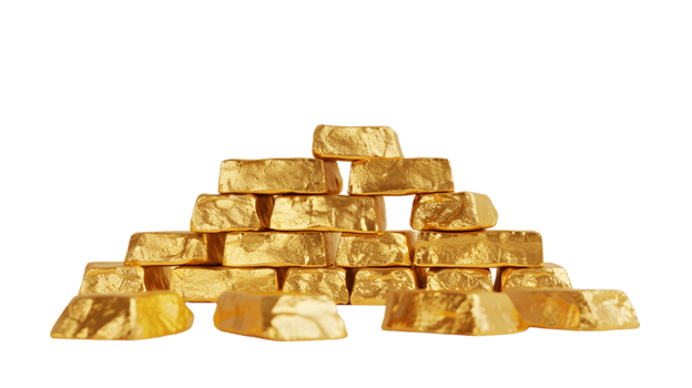 Gold bars stacked isolated on a transparent background png