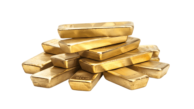 Gold bars isolated on a transparent background png