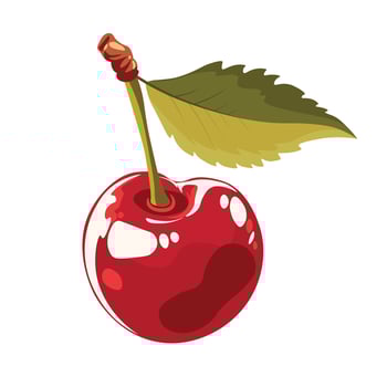 Doodle flat clipart. Sweet red realistic cherry. vector