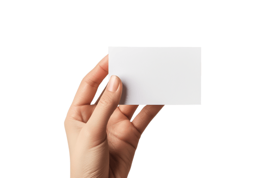 Business card mockup. Women hand holding recycled paper blank business card isolated on a transparent background png