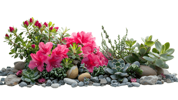 Succulent garden with flowers isolated on a transparent background png