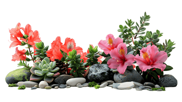 Succulent garden with flowers isolated on a transparent background png