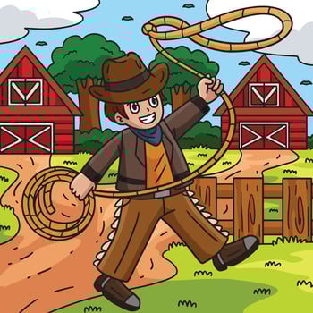Cowboy with Lasso Colored Cartoon Illustration vector