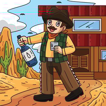 Cowboy with a Whiskey Colored Cartoon Illustration vector
