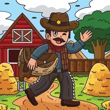 Cowboy Carrying a Saddle Colored Cartoon vector